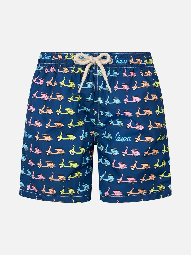 Boy lightweight fabric swim-shorts Jean Lighting with Vespa print | VESPA SPECIAL EDITION