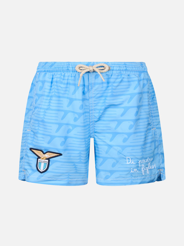 Badeshorts aus leichtem Stoff von Jean Lighting mit Lazio-Logo-Aufdruck und „Di Padre in Figlio“-Stickerei|SS LAZIO SPECIAL EDITION