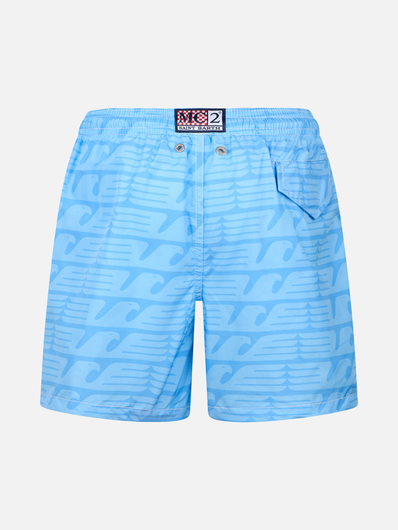 Boy lightweight fabric swimshorts with Lazio print | SS LAZIO SPECIAL EDITION