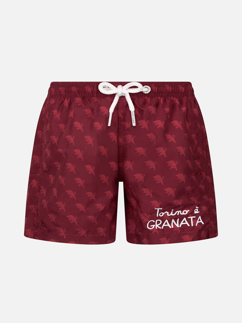 Boy lightweight fabric swimshorts with TORINO print | AC TORINO SPECIAL EDITION - MC2 Saint Barth