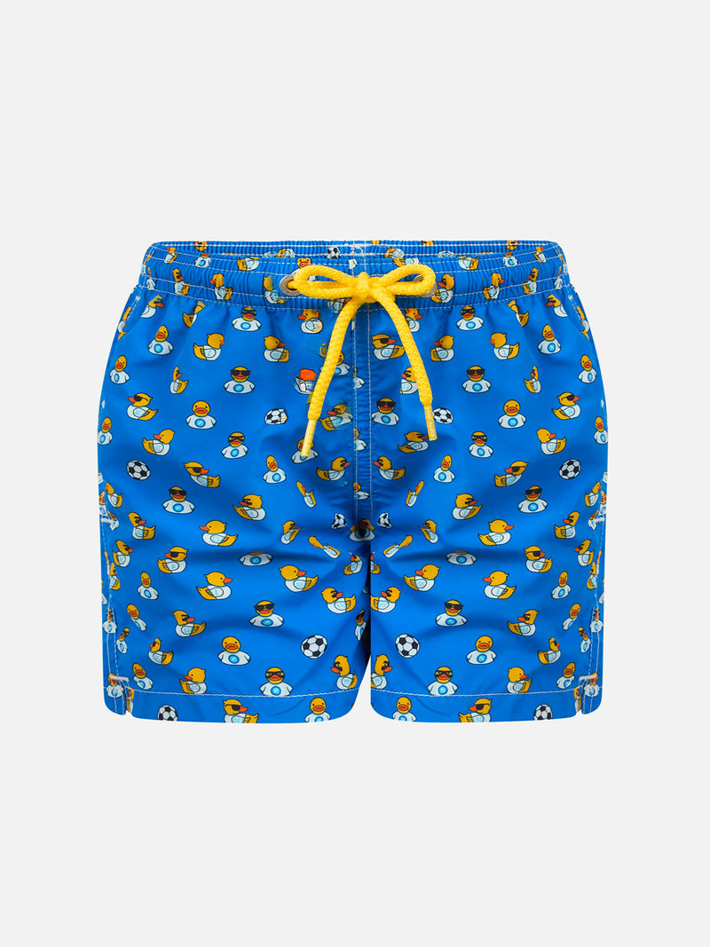 Boy lightweight fabric swim shorts with Ducky and Napoli logo print | SSC NAPOLI SPECIAL EDITION