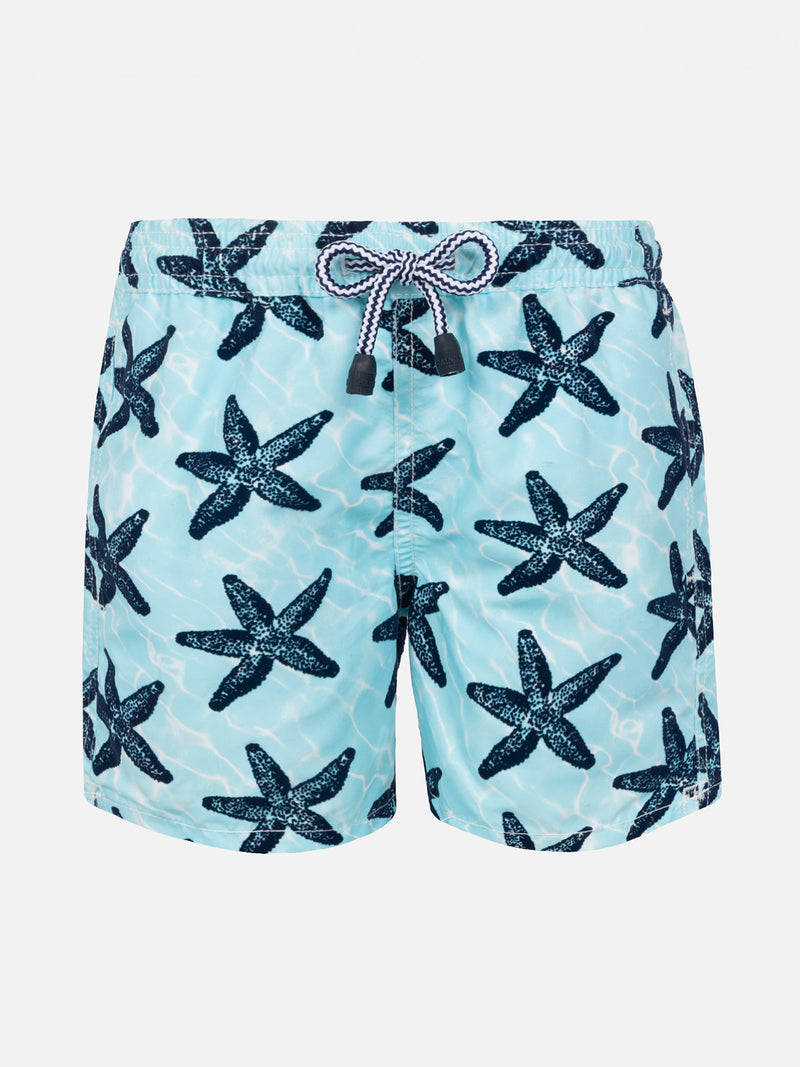 Boy swim shorts with flocked starfish print