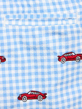 Costume da bagno Jean da bambino in seersucker con ricamo automobili