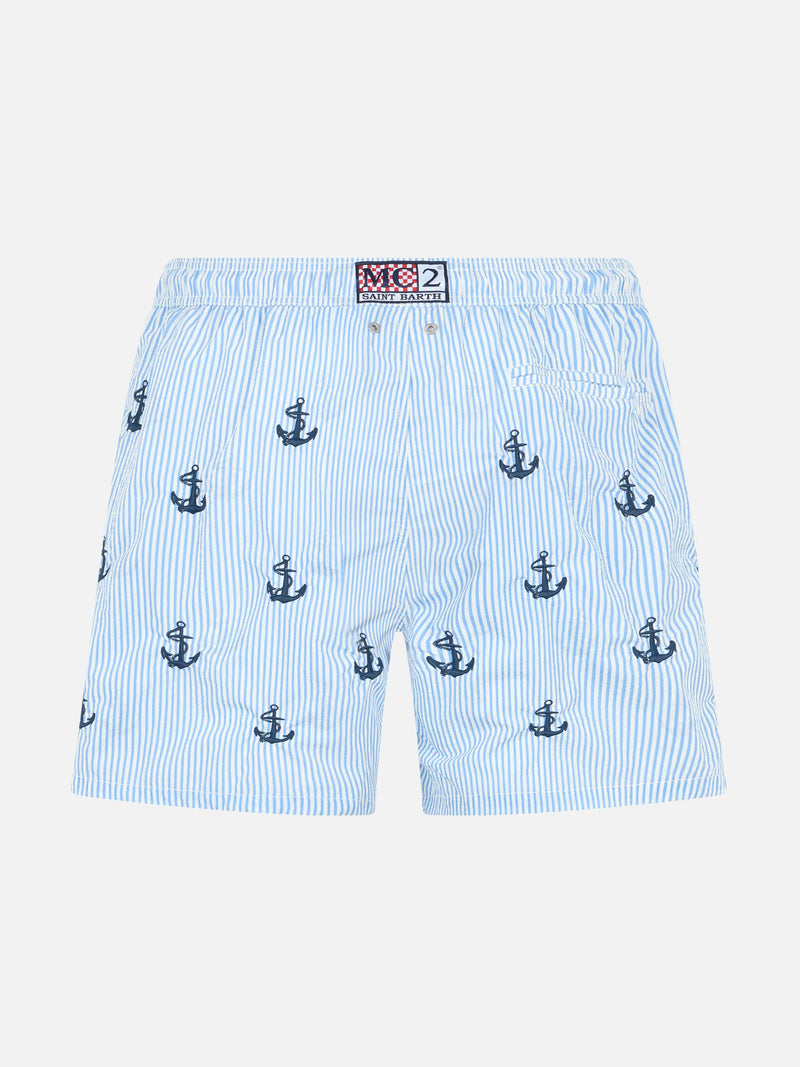 Jungen Seersucker Badeshorts Jean mit Ankerstickerei