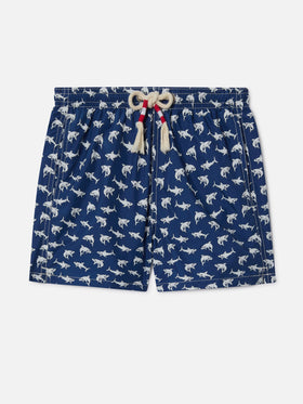 Short de bain garçon en tissu léger Jean Lighting 70 avec imprimé requins 