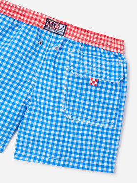 Boy swim shorts with gingham print