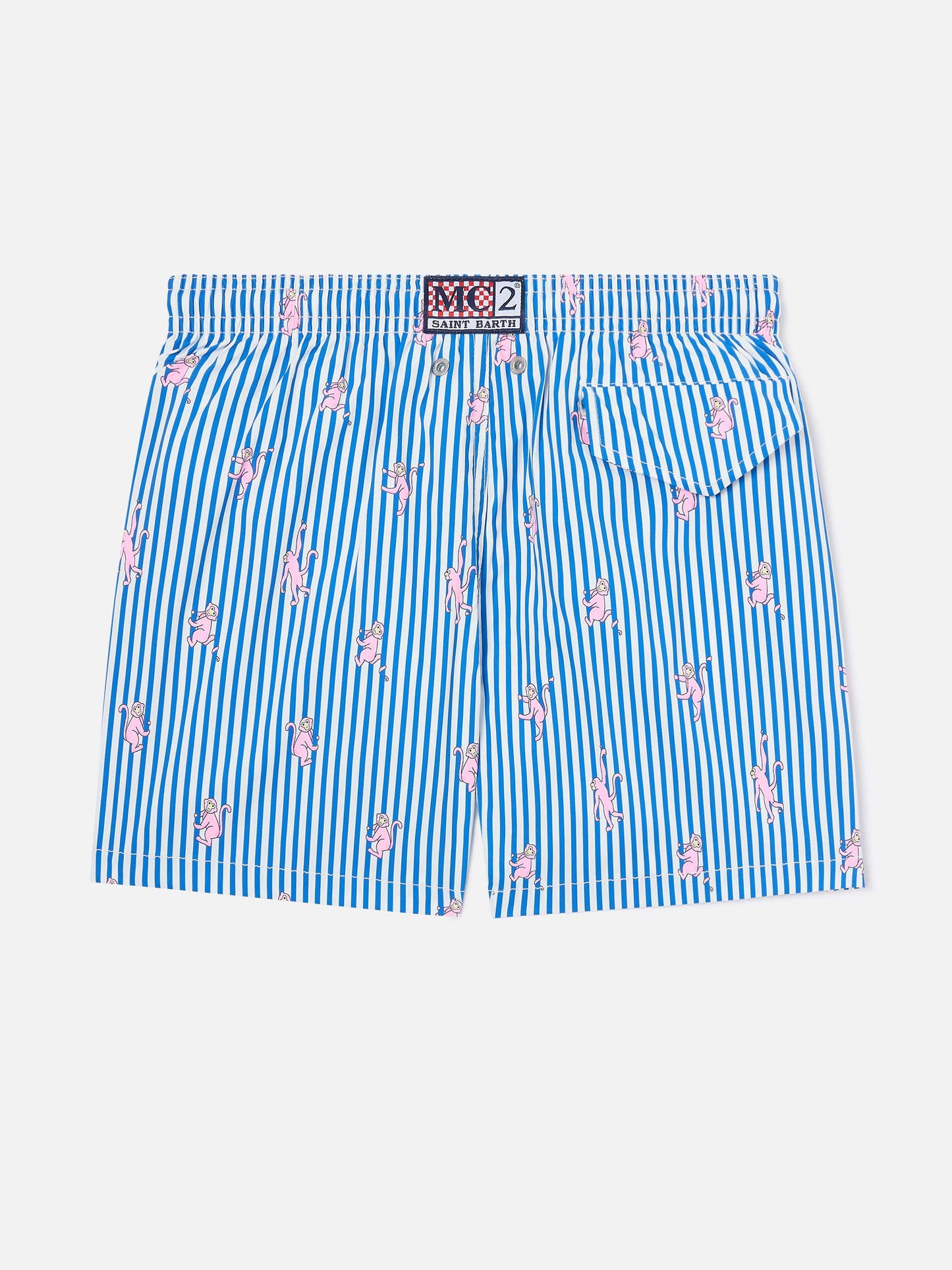 Gestreifte Jean Lighting Stretch Badeshorts mit Affen-Print 