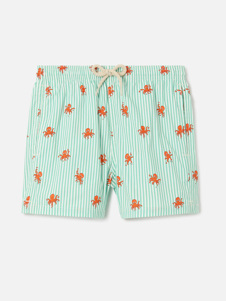 Jean Lighting Stretch swim shorts striped with all-over octopus print