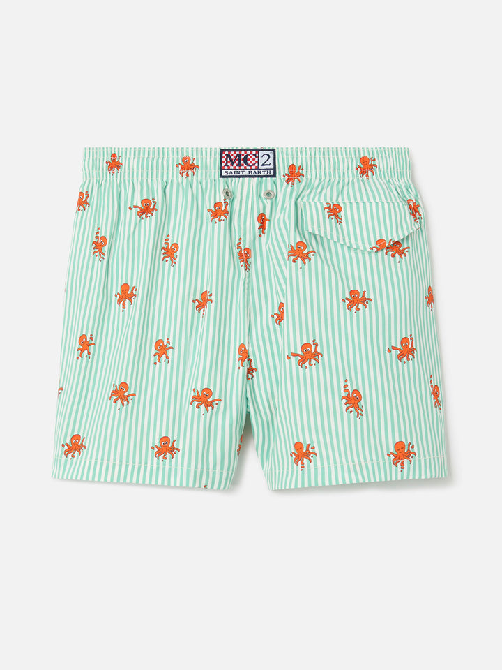 Jean Lighting Stretch swim shorts striped with all-over octopus print