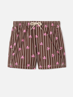 Jean Lighting Stretch swim shorts striped with all-over octopus print