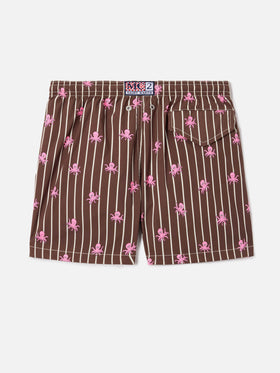 Jean Lighting Stretch swim shorts striped with all-over octopus print