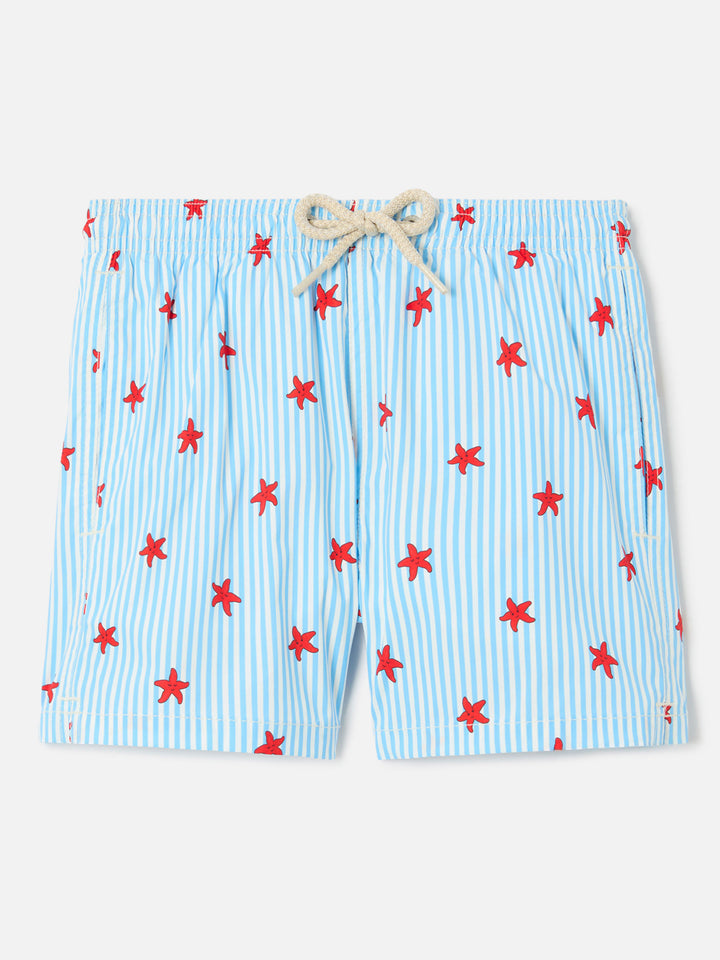 Jean Lighting Stretch swim shorts striped with all-over starfish print