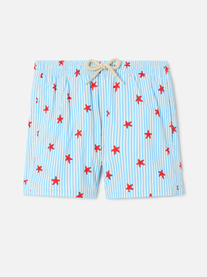 Jean Lighting Stretch swim shorts striped with all-over starfish print