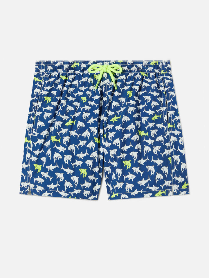 Short de bain Jean Lighting Stretch avec imprimé requins all-over 