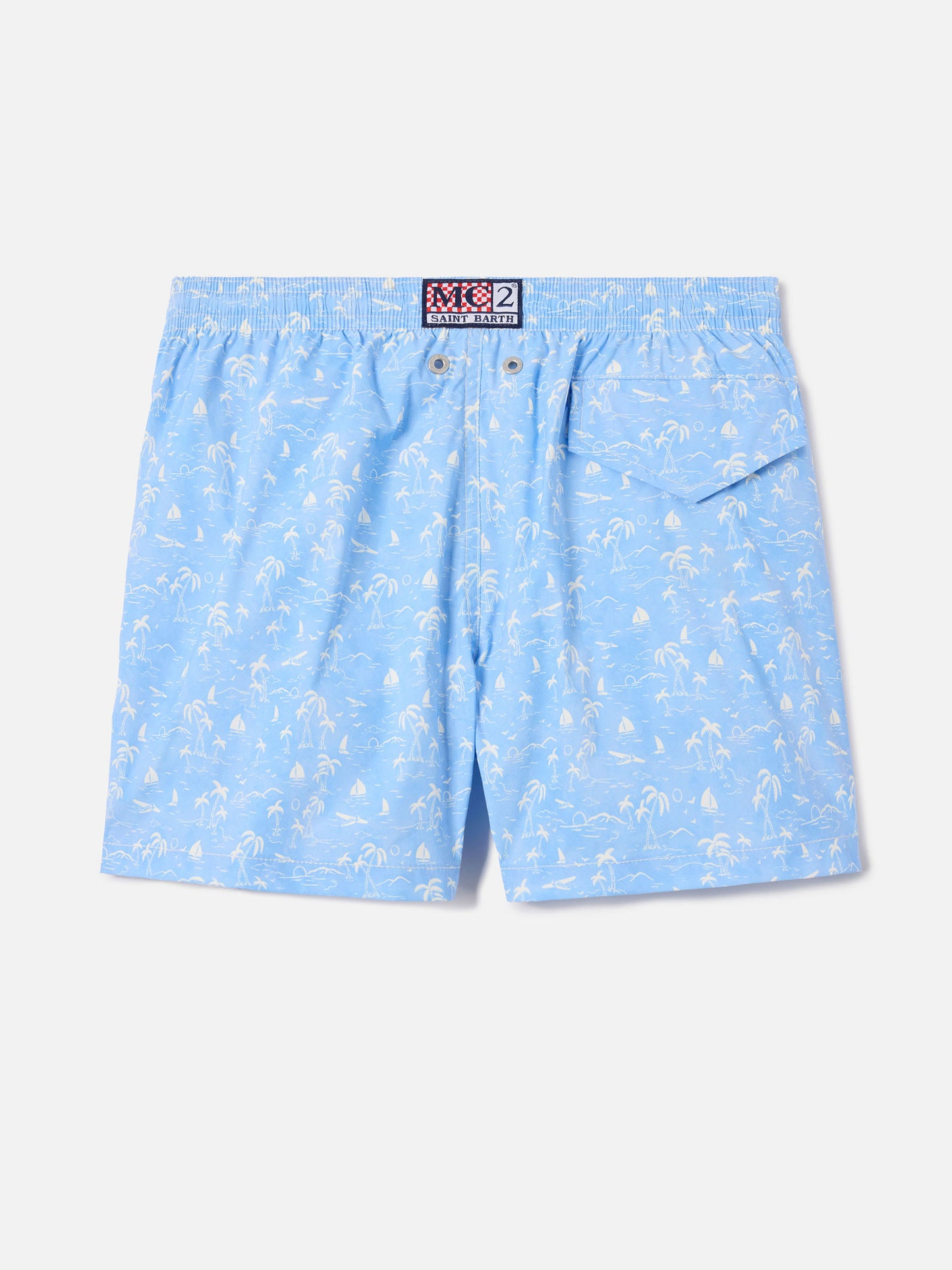Jean Lighting Stretch swim shorts with all-over Wave Toile de jouy print