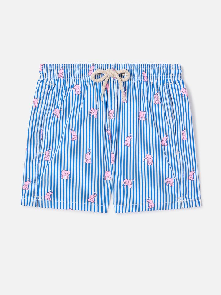 Jean Lighting Stretch swim shorts striped with elephant print