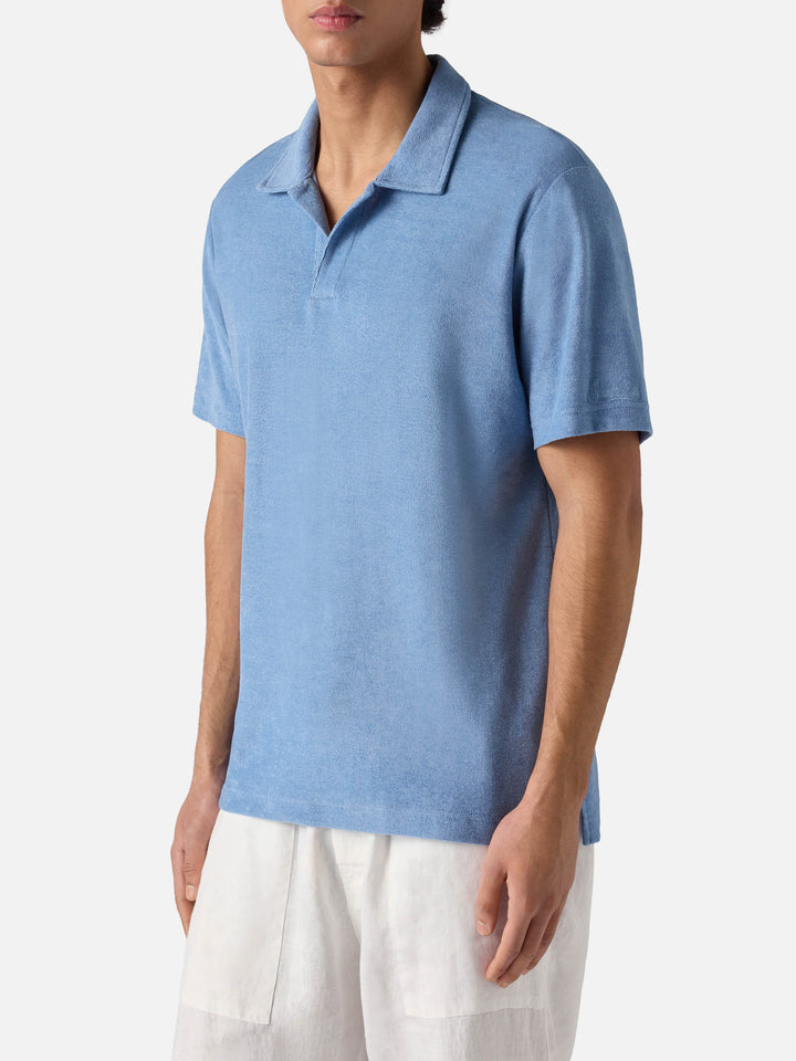 Powder blue Jeremy polo in terry-effect cotton