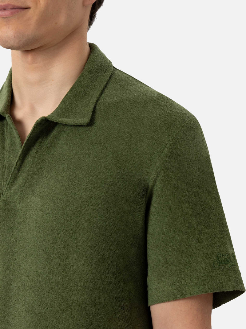 Jeremy military green terry polo shirt