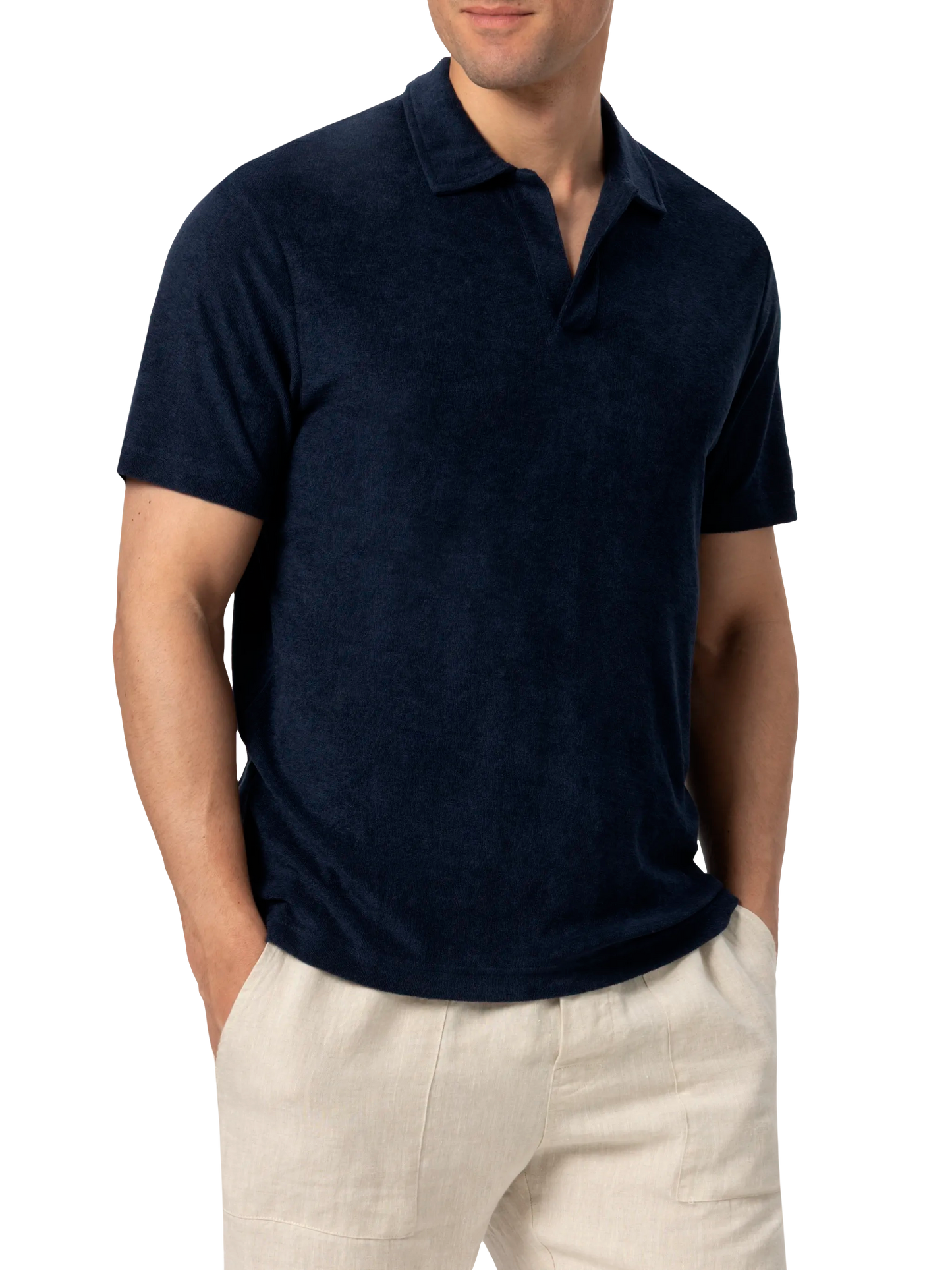 Polo Jeremy in spugna blu navy senza bottoni
