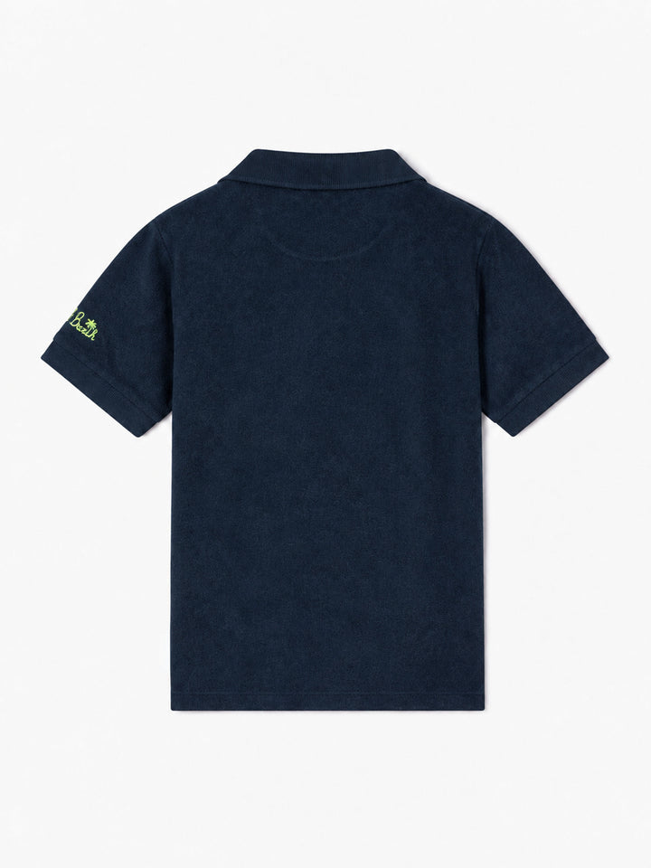 Boy blue terry polo with palm embroidery
