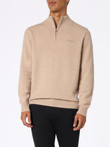 Man quarter-zip lambswool beige sweater Jermyn