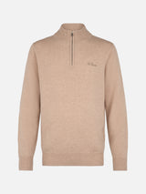 Maglione beige in lambswool con cerniera a un quarto da uomo Jermyn