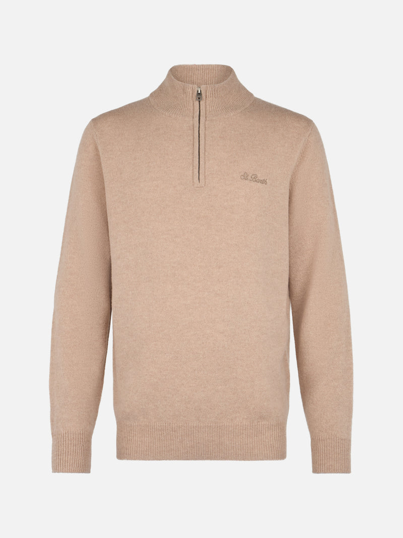 Man quarter-zip lambswool beige sweater Jermyn