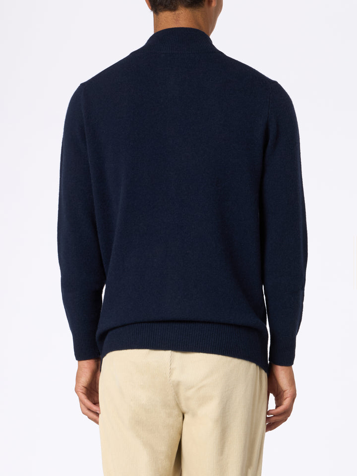 Man quarter-zip lambswool blue sweater Jermyn - MC2 Saint Barth