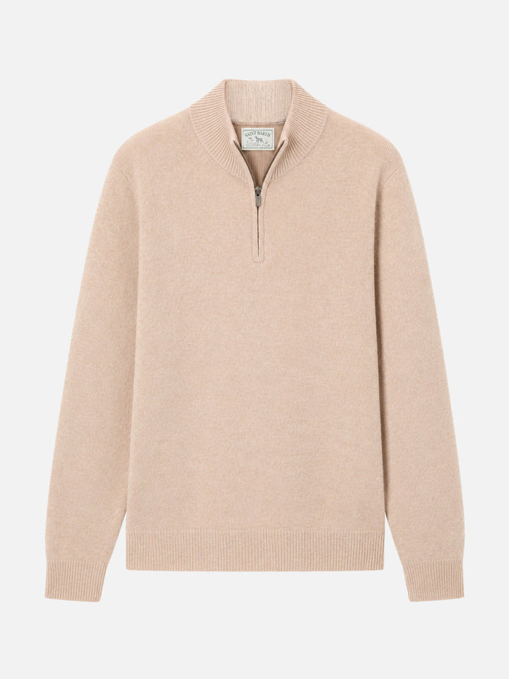 Beige Lambswool Jermyn half-zip sweater