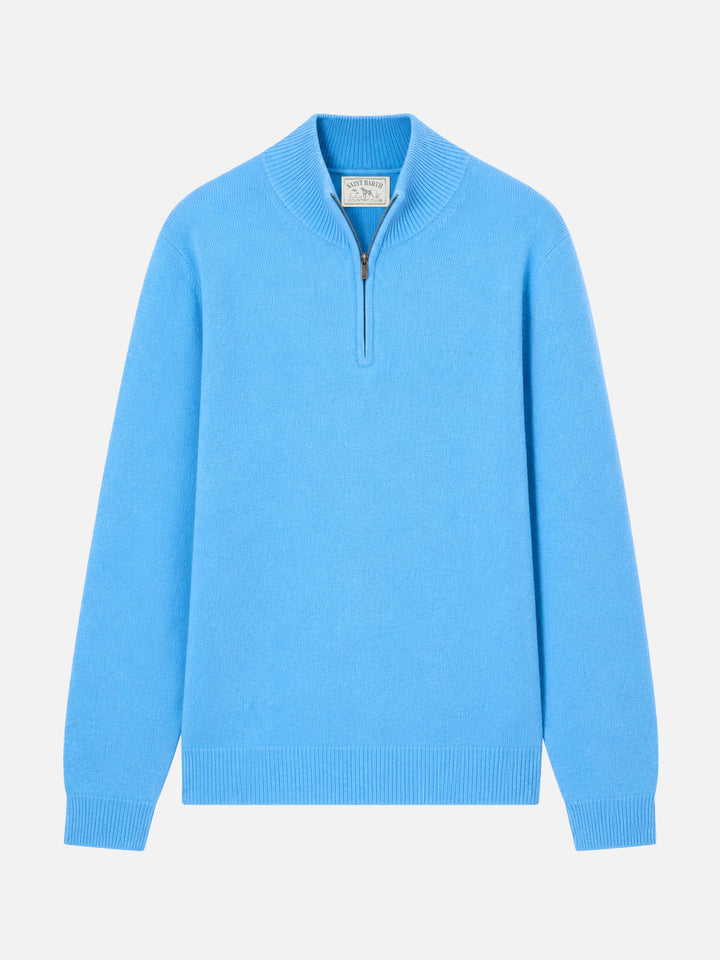 Pull Jermyn à demi-zip en 100 % laine d’agneau bleu poudré 