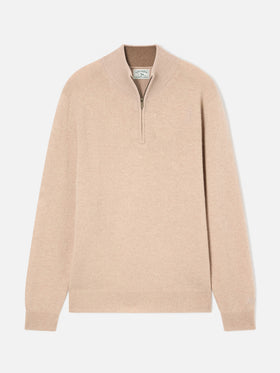 Beige Jermyn lambswool half zip knit with contrasting collar