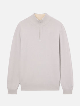 Grey Jermyn lambswool half zip knit with contrasting collar