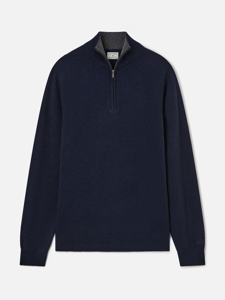 Navy blue Jermyn lambswool half zip knit with contrasting collar