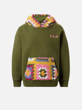 Jeune Jr grüner Hoodie mit Häkelmuster