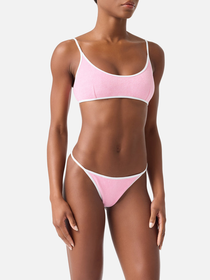 Bikini string Juliane rose en éponge avec passepoil | Special Edition 