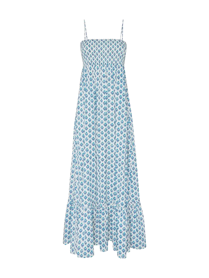 Jemma abito in cotone con corpetto ricamato a punto smock