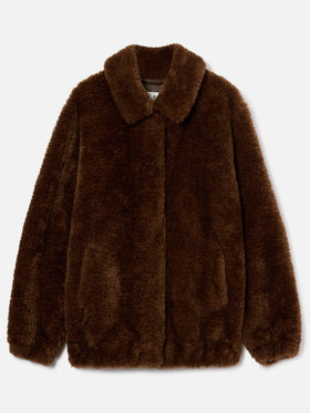 Veste teddy Jeanne marron avec broderie logo 