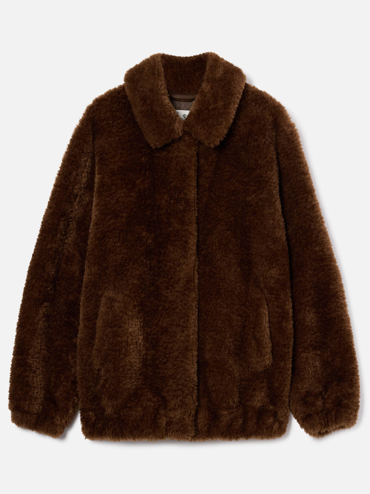 Braune Jeanne Teddyjacke mit Logostickerei 