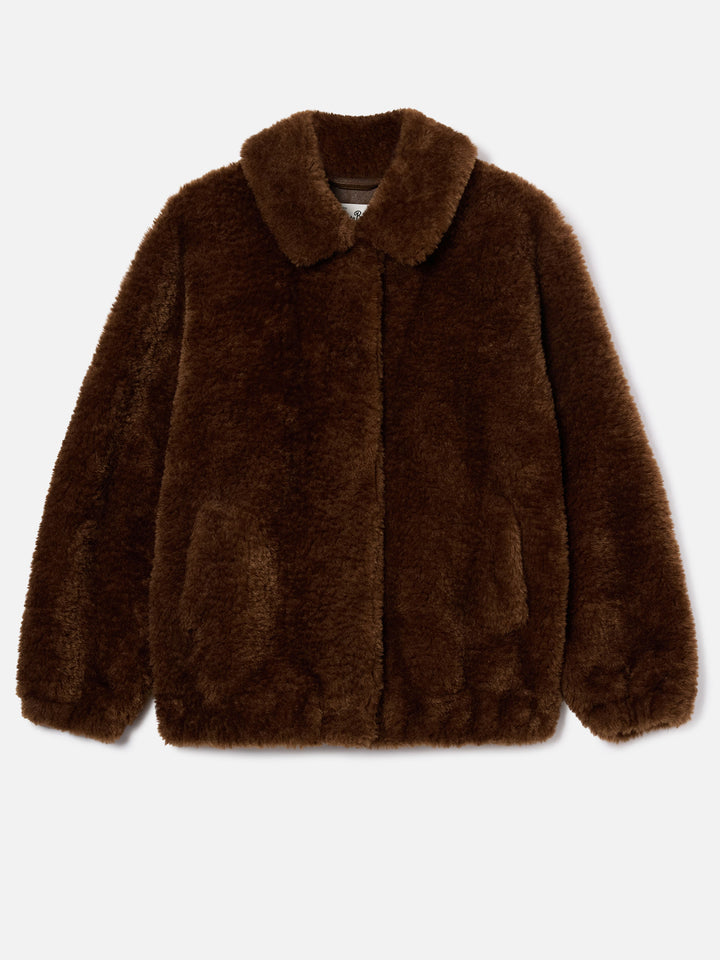 Veste teddy Jeanne marron avec broderie logo 