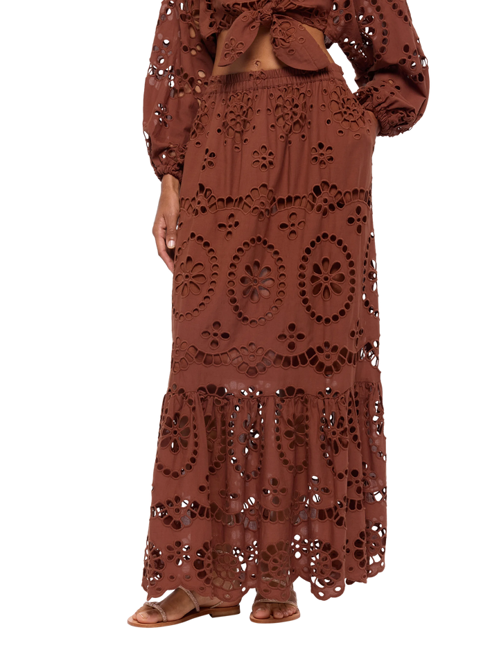 Jenny camel brown cotton Sangallo skirt - MC2 Saint Barth