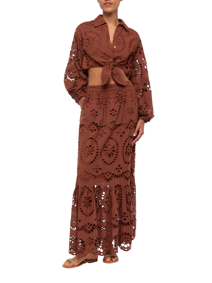 Jenny camel brown cotton Sangallo skirt - MC2 Saint Barth