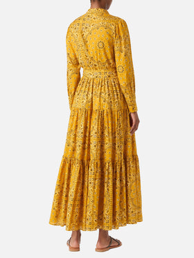 Vestido largo de algodón Ochre Jensen con estampado bandana 