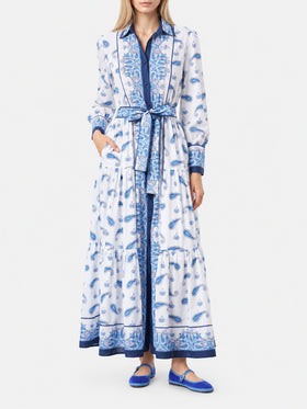 Vestido Jensen de algodón con estampado paisley azul 