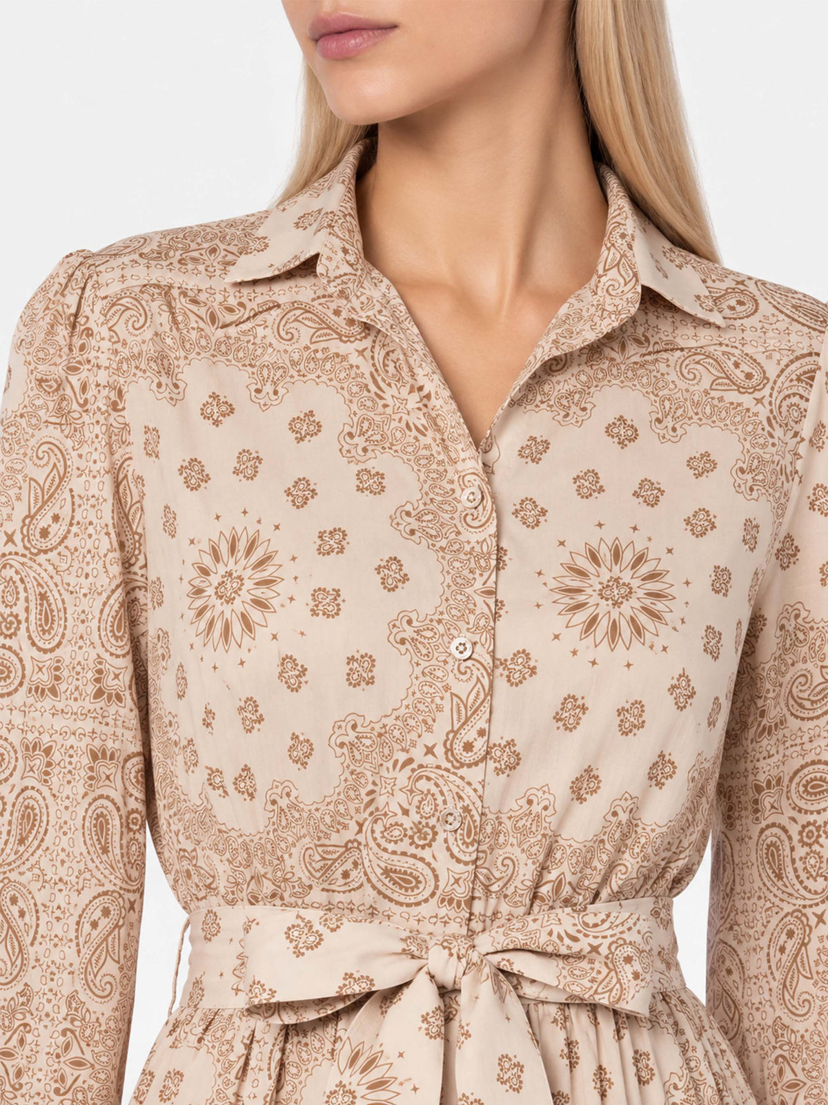 Beiges Jensen Baumwollkleid mit Bandana-Print 