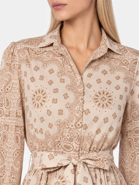 Beiges Jensen Baumwollkleid mit Bandana-Print 