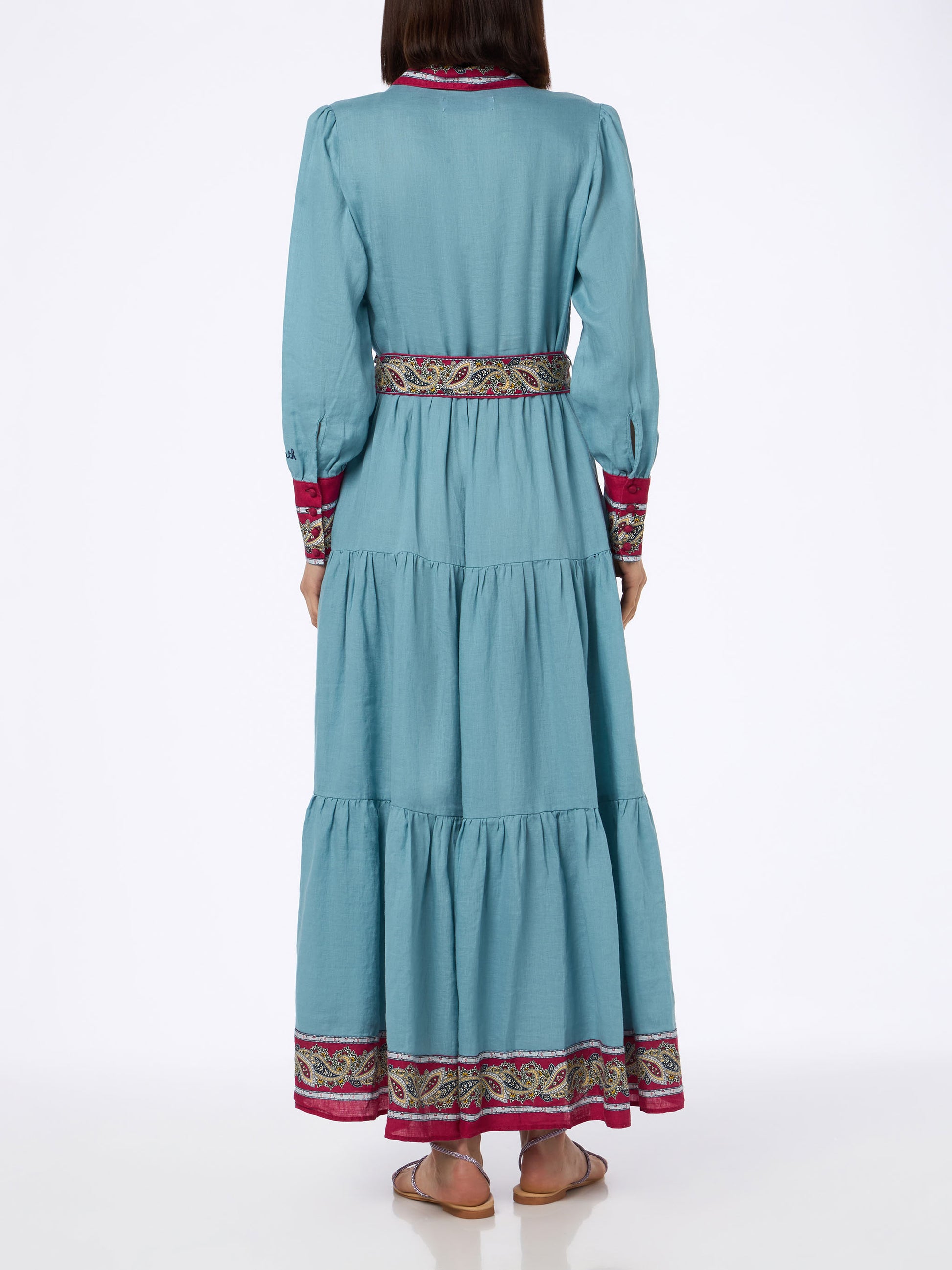 Woman light blue linen dress Jensen with paisley placed print - MC2 Saint Barth