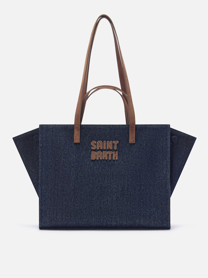 Blue Bolso Large Jour en denim con asas de ante 