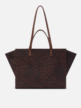 Borsa Large Jour in denim con stampa leopardo e manici in camoscio