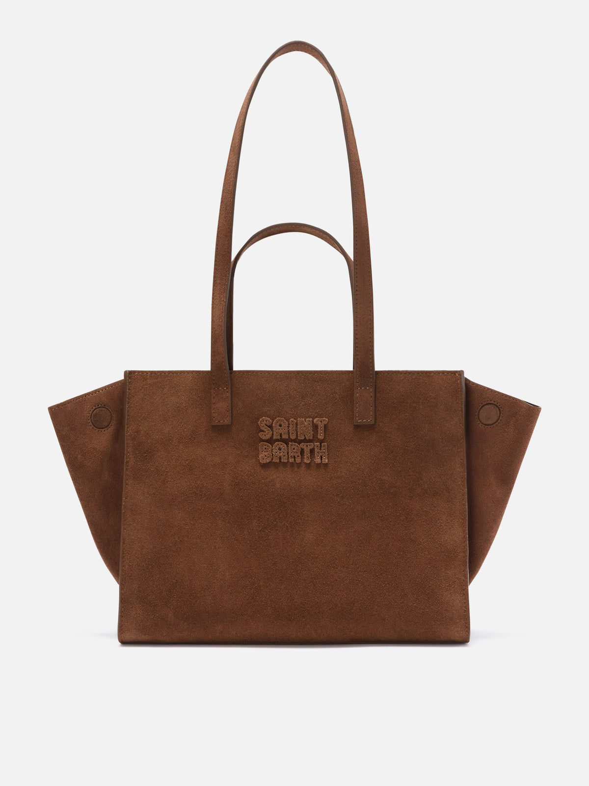 Braune mittelgroße Jour-Tasche aus Veloursleder mit Logostickerei 