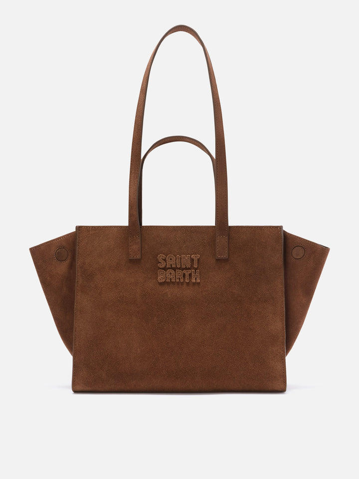 Brown Medium Jour suede bag with logo embroidery